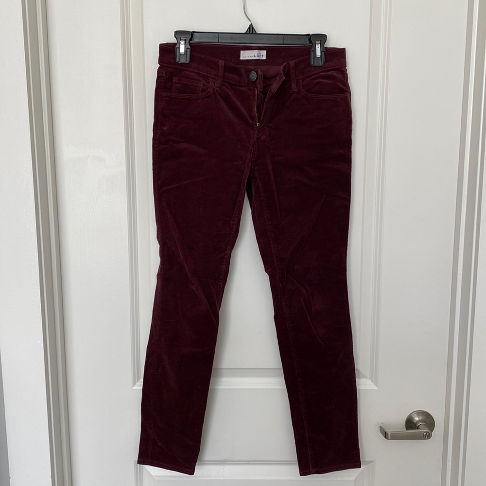 LOFT maroon modern skinny corduroy pants